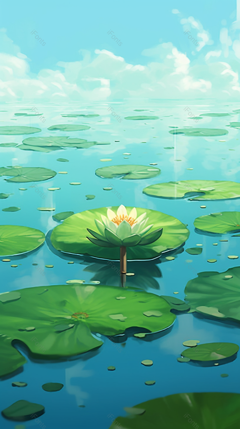 池塘河边长着一朵荷花手绘背景,插画/手绘图,插画/手绘图库,插画/手绘图下载,插画/手绘